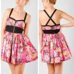 Jack by BB Dakota black pink Jonica floral zip front sun dress medium